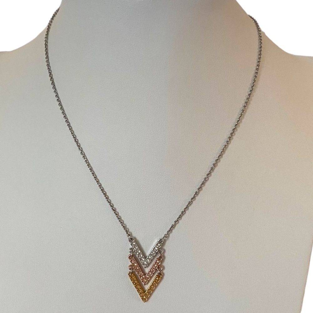 Touchstone Crystal by Swarovski Triple V Necklace - Tri-Color Swarovski